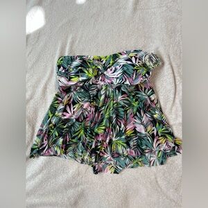 Kona Sol Women Bandeau Tankini Top 1X (17-18) NWT Tropical Leaf Print Strapless